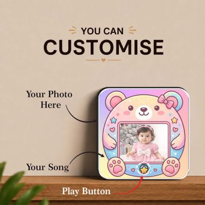 Personalized Cute Bear Musical Fridge Magnet with Speaker  Baby Photo Frame Magnet for Refrigerator  Audio Playback Sound Playing Gift for Kids, Family, Birthday